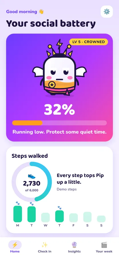 Wattabee screen: Your social battery